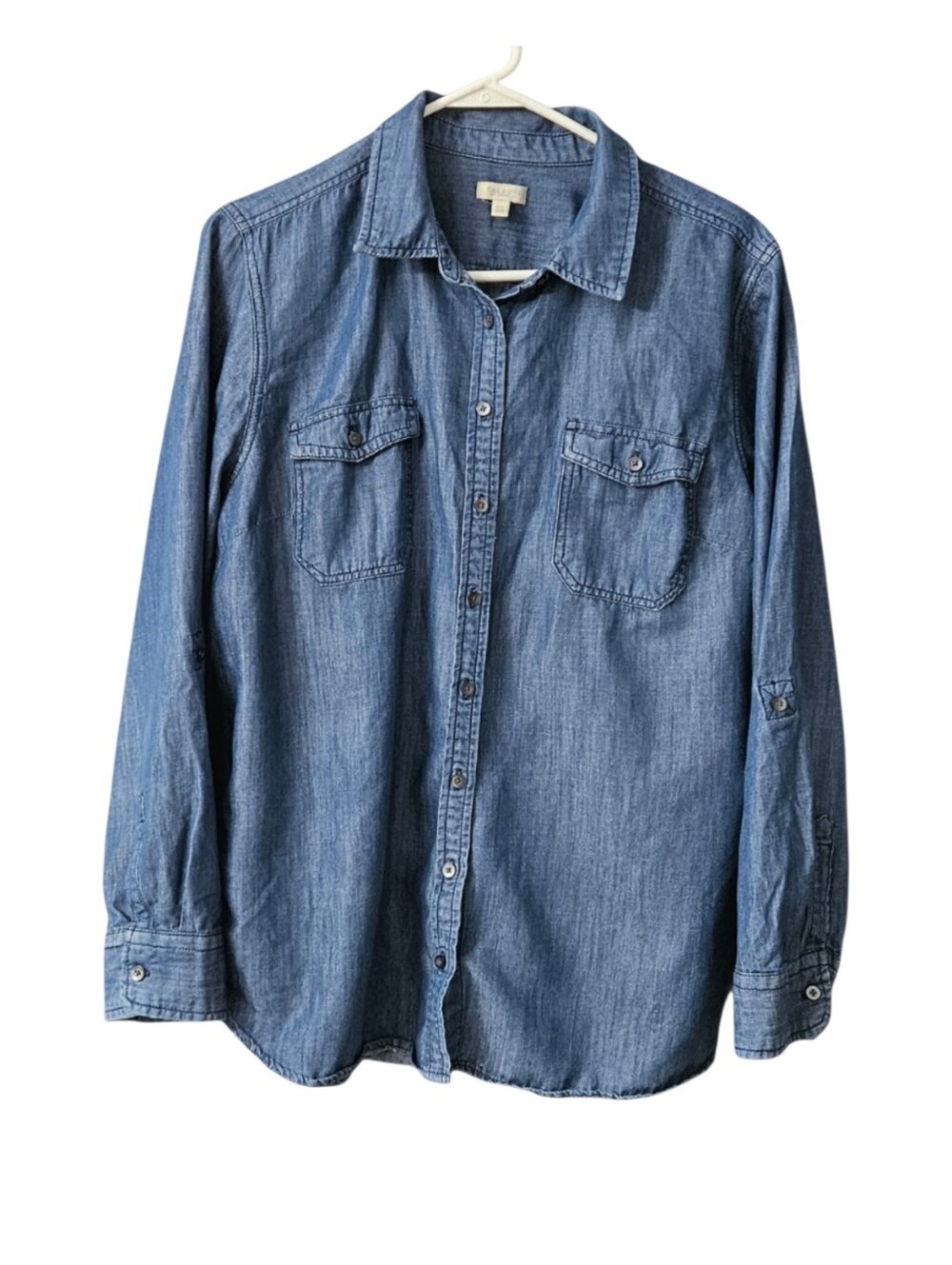 Talbots Factory Women's Long Sleeve Button Up Shirt Size XLP Blue Chambray Style